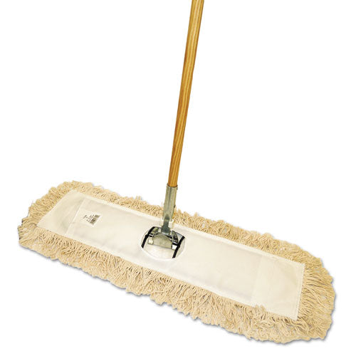 Boardwalk Cotton Dry Mopping Kit, 24 x 5 Natural Cotton Head, 60" Natural Wood Handle BWKM245C