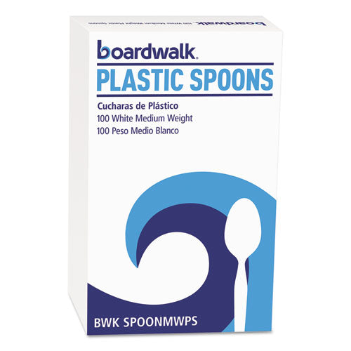 Boardwalk Mediumweight Polystyrene Cutlery, Teaspoon, White, 100-Box BWK SPOONMWPS