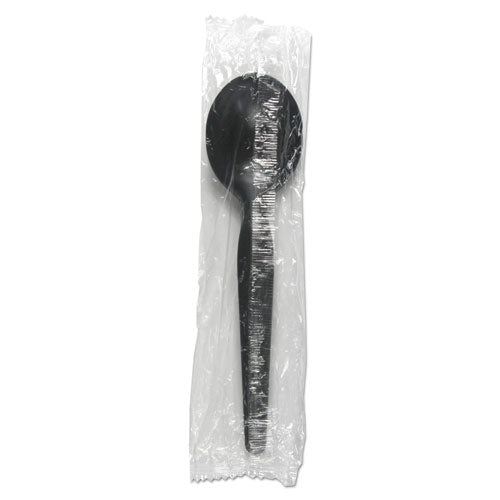 Boardwalk Heavyweight Wrapped Polystyrene Cutlery, Soup Spoon, Black, 1,000-Carton BWKSSHWPSBIW