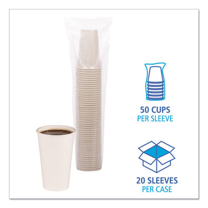 Boardwalk Paper Hot Cups, 16 oz, White, 20 Cups-Sleeve, 50 Sleeves-Carton BWKWHT16HCUP