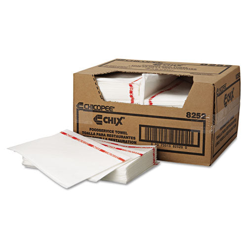 Chix Food Service Towels, 13 x 21, Cotton, White-Red, 150-Carton CHI 8252