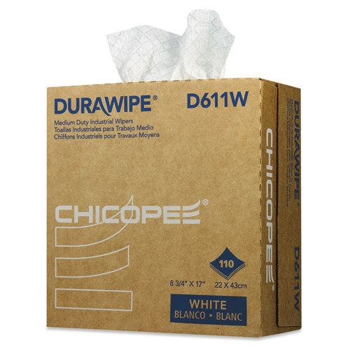Chicopee Durawipe Medium-Duty Industrial Wipers, 8.8 x 17, White, 110-Box, 12 Box-Carton D611W