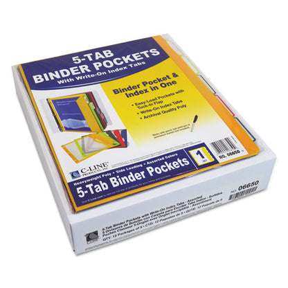 C-Line Binder Pocket With Write-On Index Tabs, 9.88 x 11.38, Assorted, 5-Set 06650