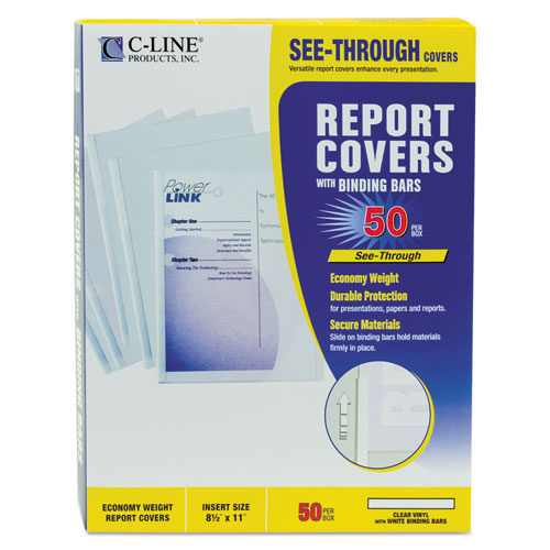 C-Line Vinyl Report Covers with Binding Bars, 0.13" Capacity,  8.5 x 11, Clear-Clear, 50-Box 32457