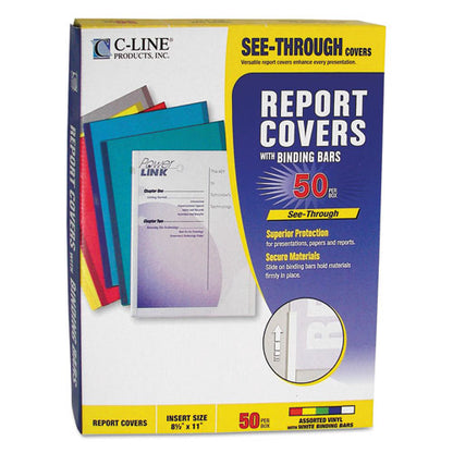 C-Line Vinyl Report Covers, 0.13" Capacity, 8.5 x 11, Clear-Assorted, 50-Box 32550