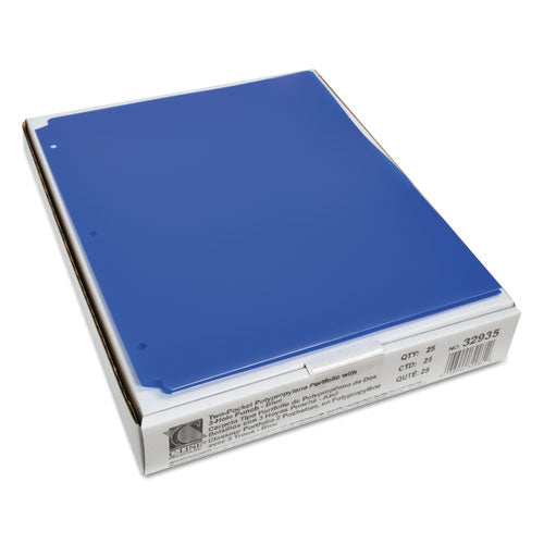 C-Line Two-Pocket Heavyweight Poly Portfolio Folder, 3-Hole Punch, 11 x 8.5, Blue, 25-Box 32935
