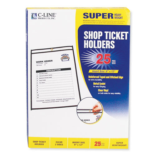 C-Line Shop Ticket Holders, Stitched, Both Sides Clear, 75 Sheets, 9 x 12, 25-Box 46912
