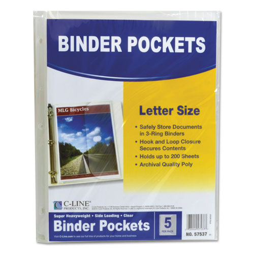 C-Line Poly Binder Pockets, 11 1-2 x 9 1-4, Clear, 5-Pack 57537