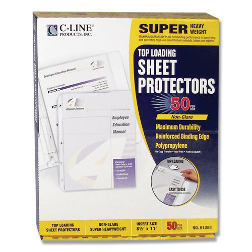 C-Line Super Heavyweight Poly Sheet Protectors, Non-Glare, 2", 11 x 8 1-2, 50-BX 61008