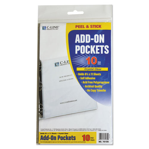 C-Line Peel and Stick Add-On Filing Pockets, 25", 11 x 8 1-2, 10-Pack 70185