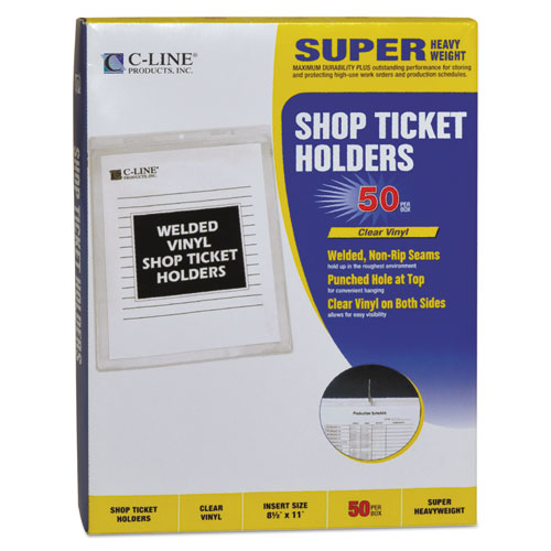 C-Line Clear Vinyl Shop Ticket Holders, Both Sides Clear, 15 Sheets, 8 1-2 x 11, 50-BX 80911