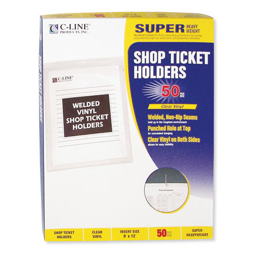 C-Line Clear Vinyl Shop Ticket Holders, Both Sides Clear, 50 Sheets, 9 x 12, 50-Box 80912