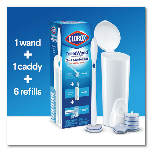 Clorox Toilet Wand Disposable Toilet Cleaning Kit: Handle, Caddy and Refills, White 03191