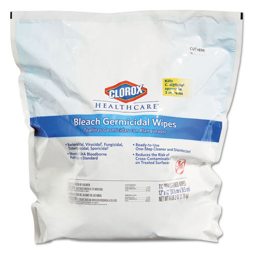 Clorox Healthcare Bleach Germicidal Wipes, 12 x 12, Unscented, 110-Bag 30359