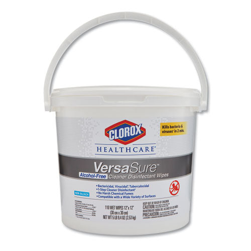 Clorox Healthcare VersaSure Cleaner Disinfectant Wipes, 1-Ply, 12" x 12", White, 110 Towels-Bucket 31759