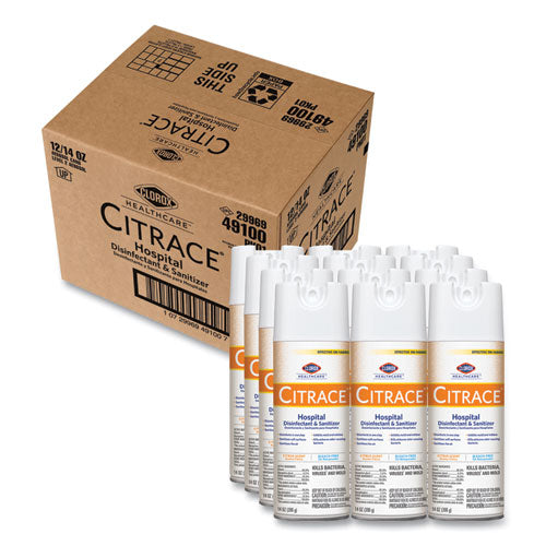 Clorox Healthcare Citrace Hospital Disinfectant and Deodorizer, Citrus, 14 oz Aerosol Spray, 12-Carton 49100