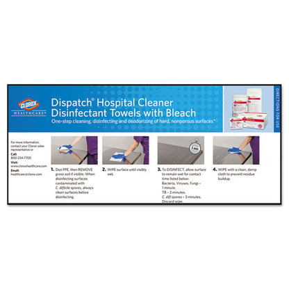 Clorox Healthcare Dispatch Cleaner Disinfectant Towels, 6 3-4 x 8, 150-Can 69150