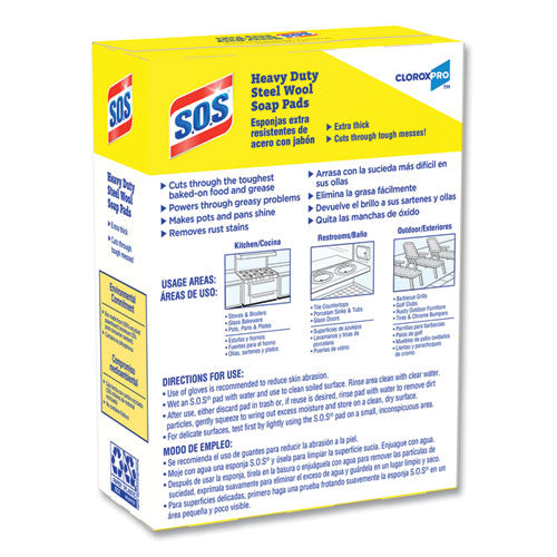 S.O.S. Steel Wool Soap Pads, 4 x 5, Steel, 15 Pads-Box, 12 Boxes-Carton 88320