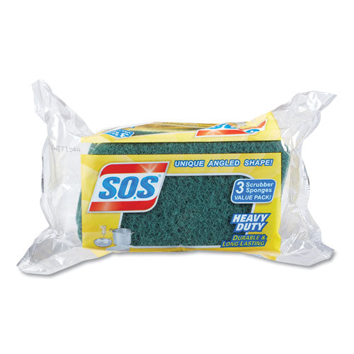 S.O.S. Heavy Duty Scrubber Sponge, 2.5 x 4.5, 0.9" Thick, Yellow-Green, 3-Pack, 8 Packs-Carton 91029