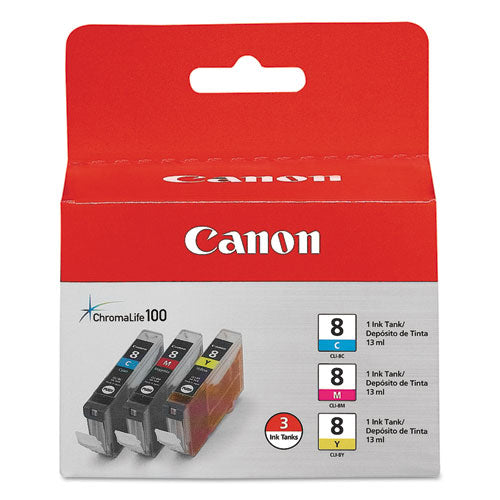 Canon 0621B016 (CLI-8) ChromaLife100+ Ink, 840 Page-Yield, Cyan-Magenta-Yellow 0621B016