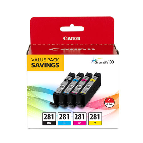 Canon 2091C005 (CLI-281) Ink, Black-Cyan-Magenta-Yellow 2091C005