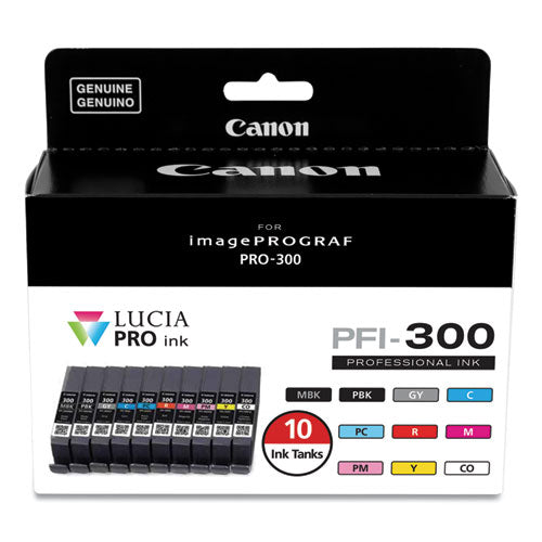 Canon 4192C007 (PFI-300) Ink, Matte Black-Photo Black-Gray-Cyan-Photo Cyan-Red-Magenta-Photo Magenta-Yellow-CO, 10-Pack 4192C007