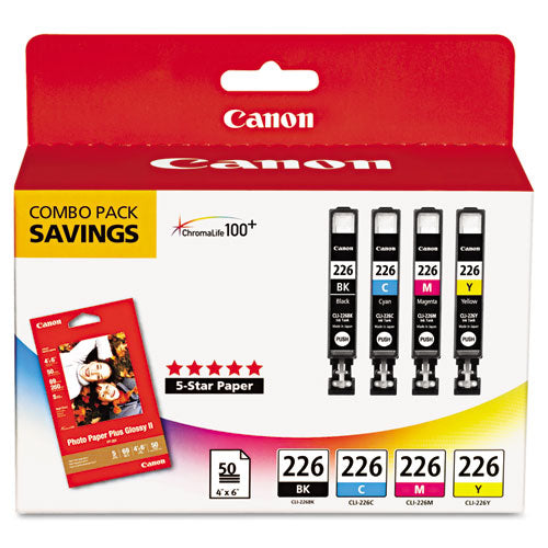 Canon 4546B007 (CLI-226) ChromaLife100+ Ink-Paper Combo, Black-Cyan-Magenta-Yellow 4546B007