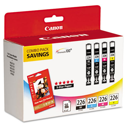 Canon 4546B007 (CLI-226) ChromaLife100+ Ink-Paper Combo, Black-Cyan-Magenta-Yellow 4546B007