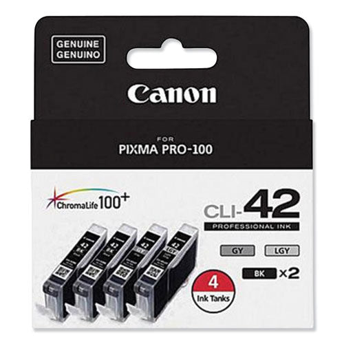 Canon 6384B008 (CLI-42) ChromaLife100+ Ink, Black-Gray-Light Gray, 4-Pack 6384B008