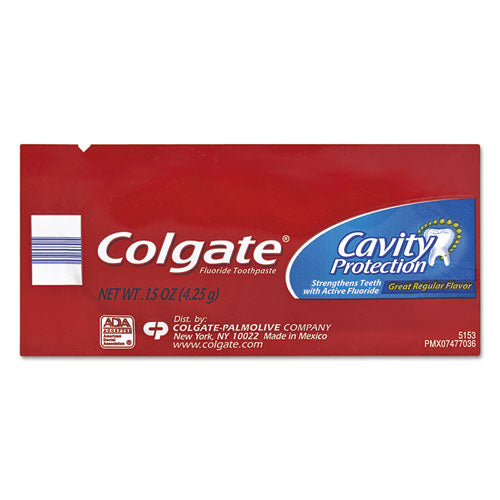 Colgate Cavity Protection Toothpaste, Regular Flavor, 0.15 oz Sachet, 1,000-Carton 50130