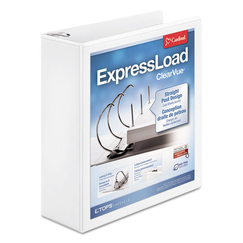 Cardinal ExpressLoad ClearVue Locking D-Ring Binder, 3 Rings, 3" Capacity, 11 x 8.5, White 49130