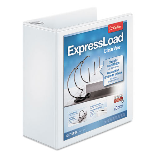 Cardinal ExpressLoad ClearVue Locking D-Ring Binder, 3 Rings, 4" Capacity, 11 x 8.5, White 49140