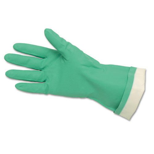 MCR Safety Flock-Lined Nitrile Gloves, One Size, Green, 12 Pairs 5319E