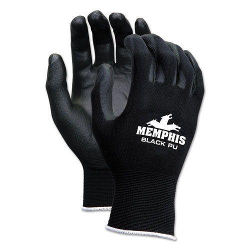 MCR Safety Economy PU Coated Work Gloves, Black, Small, 1 Dozen 9669S