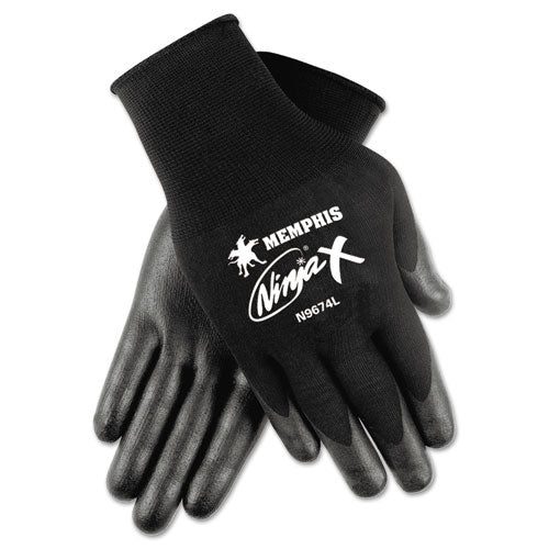 MCR Safety Ninja x Bi-Polymer Coated Gloves, Large, Black, Pair N9674L