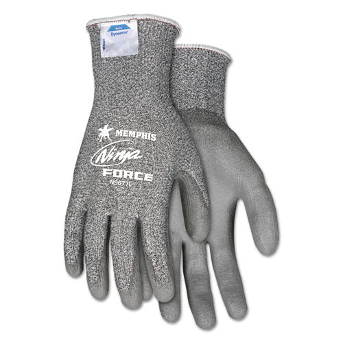 MCR Safety Ninja Force Polyurethane Coated Gloves, Large, Gray, Pair N9677L