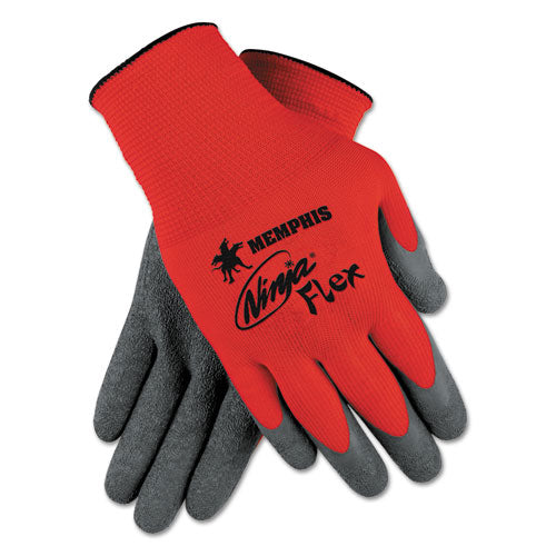 MCR Safety Ninja Flex Latex Coated Palm Gloves N9680L, Large, Red-Gray, 1 Dozen N9680L