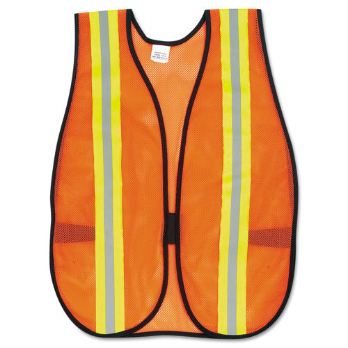 MCR Safety Orange Safety Vest, 2 in. Reflective Strips, Polyester, Side Straps, One Size V201R