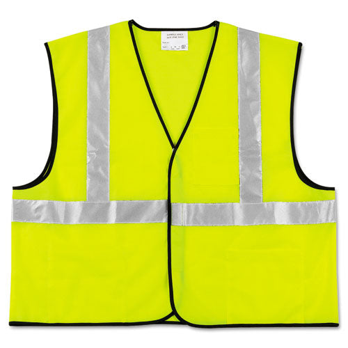 MCR Safety Class 2 Safety Vest, Fluorescent Lime w-Silver Stripe, Polyester, Large VCL2SLL