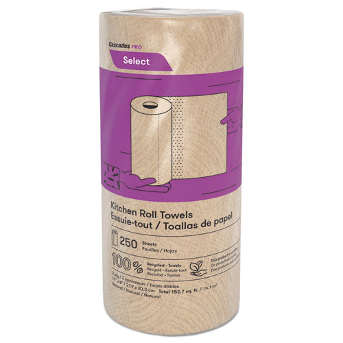 Cascades Pro Select Kitchen Roll Towels, 2-Ply, 11" x 166.6 ft, Natural, 250-Roll, 12-Carton K251