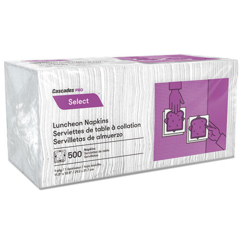 Cascades Pro Select Luncheon Napkins, 1 Ply, 12 x 12, White, 500-Pack, 6,000 Packs-Carton N020