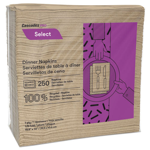 Cascades Pro Select Dinner Napkins, 1-Ply, 16 x 15.5, Natural, 250-Pack, 12 Packs-Carton N055