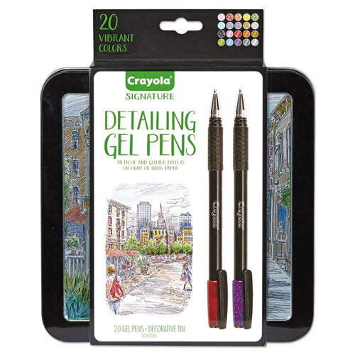 Crayola Detailing Gel Pen, Stick, Medium 1 mm, Assorted Ink Colors, Black Barrel, 20-Pack 586503