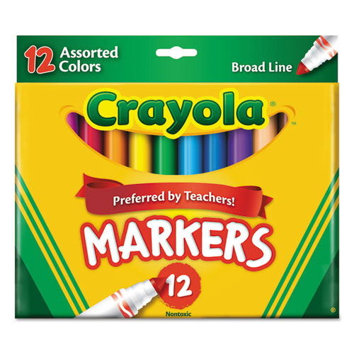 Crayola Non-Washable Marker, Broad Bullet Tip, Assorted Classic Colors, Dozen 587712