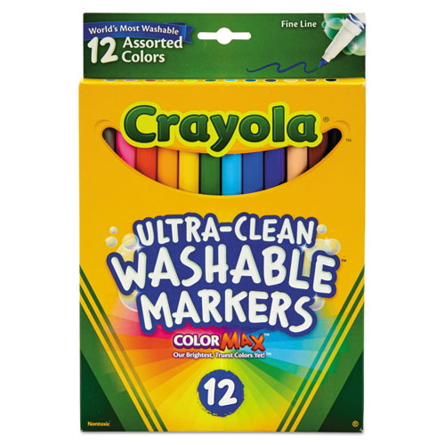 Crayola Ultra-Clean Washable Markers, Fine Bullet Tip, Assorted Colors, Dozen 587813