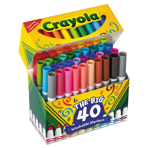 Crayola Ultra-Clean Washable Markers, Broad Bullet Tip, Assorted Colors, 40-Set 587858