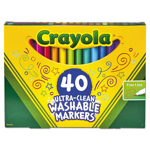 Crayola Ultra-Clean Washable Markers, Fine Bullet Tip, Assorted Colors, 40-Set 587861