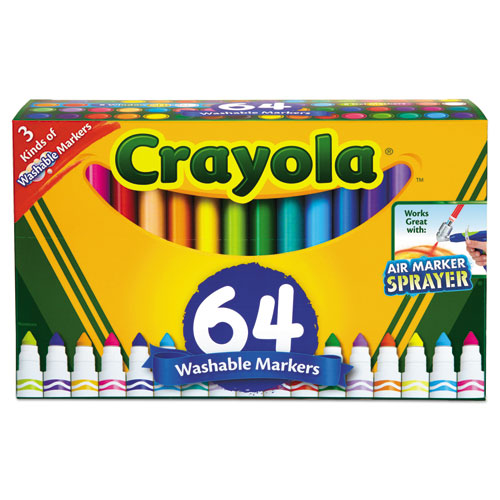 Crayola Broad Line Washable Markers, Broad Bullet Tip, Assorted Colors, 64-Set 588180
