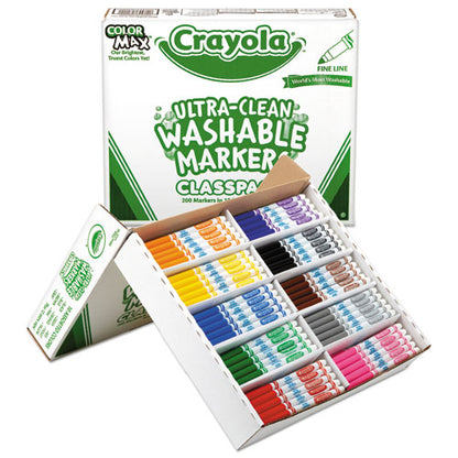 Crayola Ultra-Clean Washable Marker Classpack, Fine Bullet Tip, Assorted Colors, 200-Pack 588211
