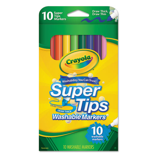 Crayola Washable Super Tips Markers, Fine-Broad Bullet Tips, Assorted Colors, 10-Set 588610